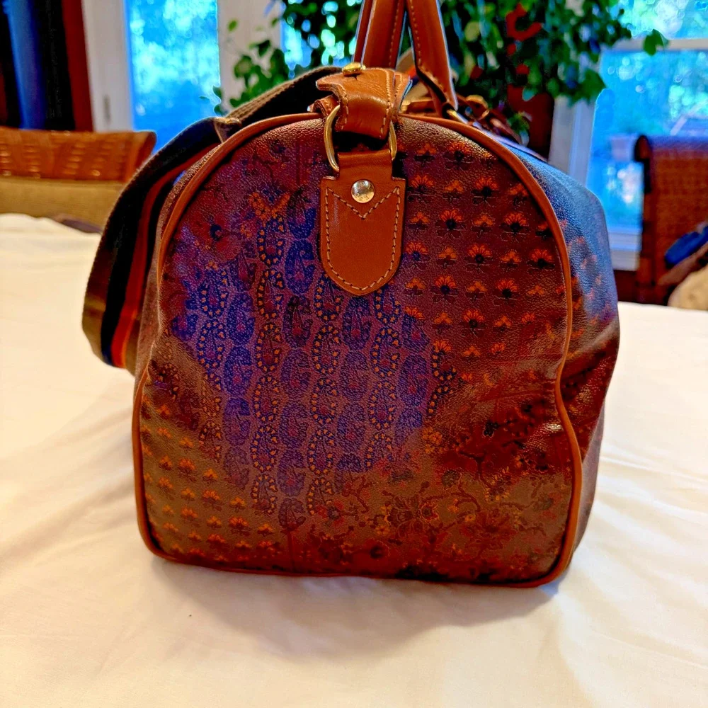 Vintage ESCADA Made In Italy Coated Canvas Leather Duffel Travel Bag 20